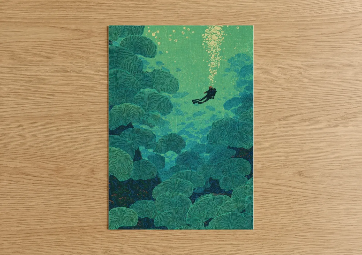 Coral Reef Diving Watercolor Wall Art