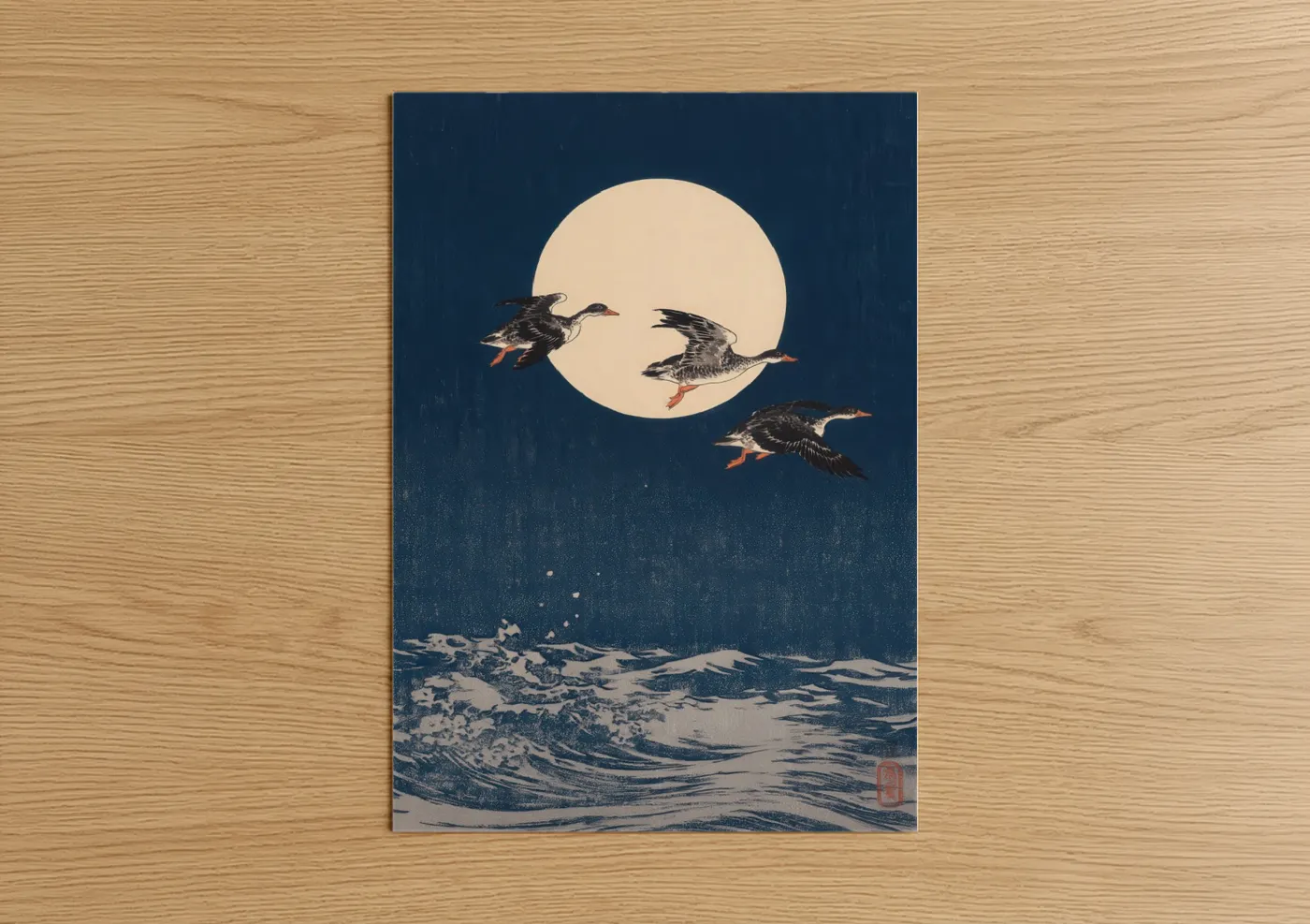 Moonlit Ducks Flying Night Sky Wall Art
