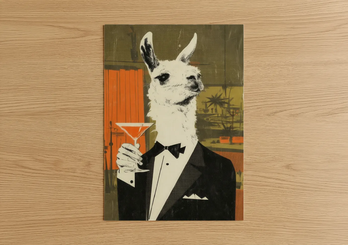 Dapper Llama Tuxedo Cocktail Wall Art