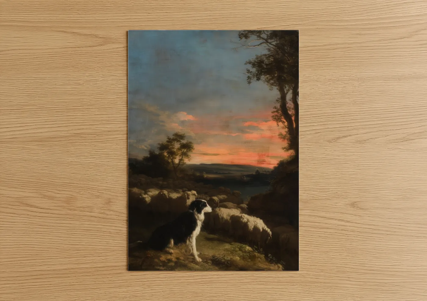 Shepherd Dog Sunset Landscape Painting Wall Art
