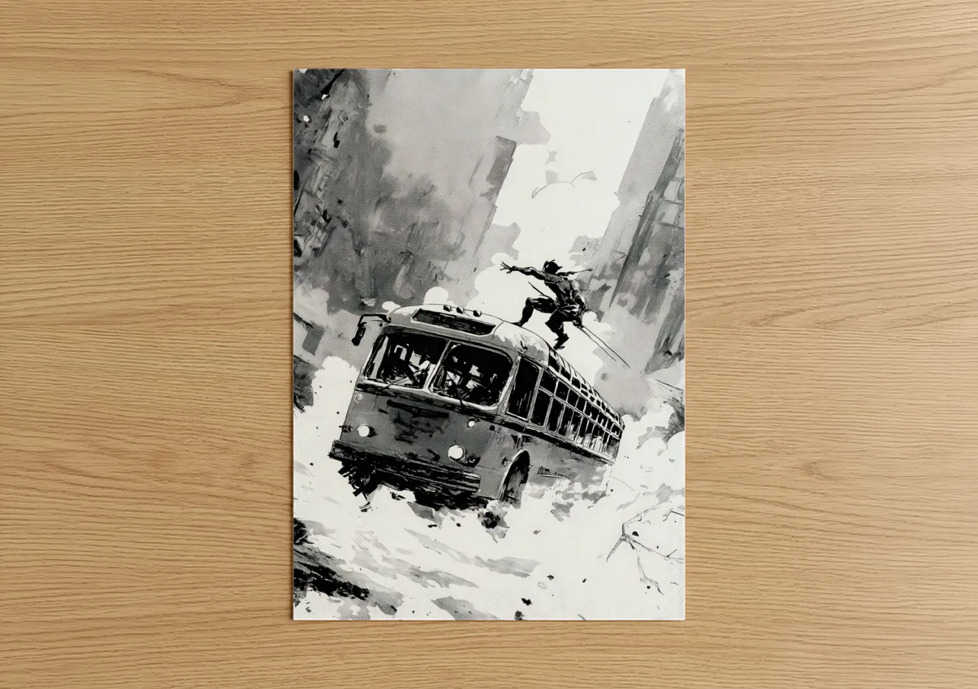 Dynamic Bus Action Watercolor Wall Art