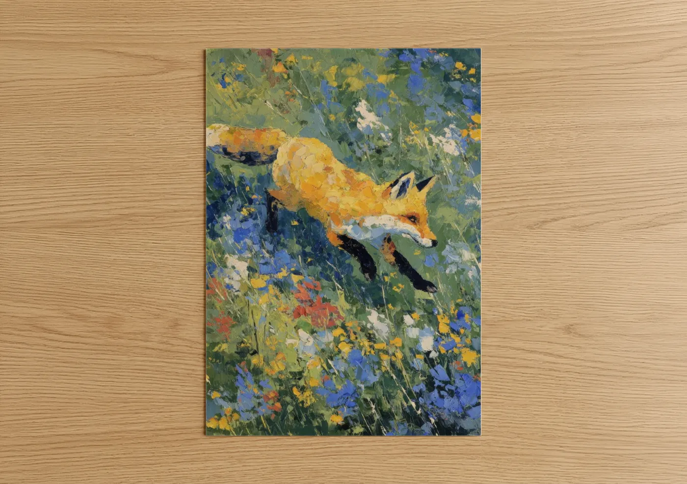 Golden Fox Wildflower Field Painting Wall Art