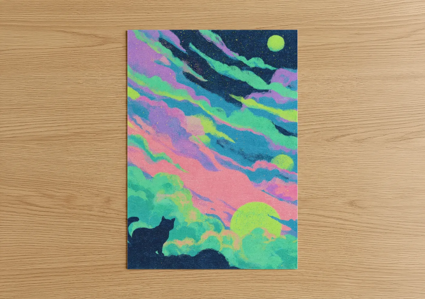 Cosmic Feline Nebula - Neon Starry Sky Wall Art