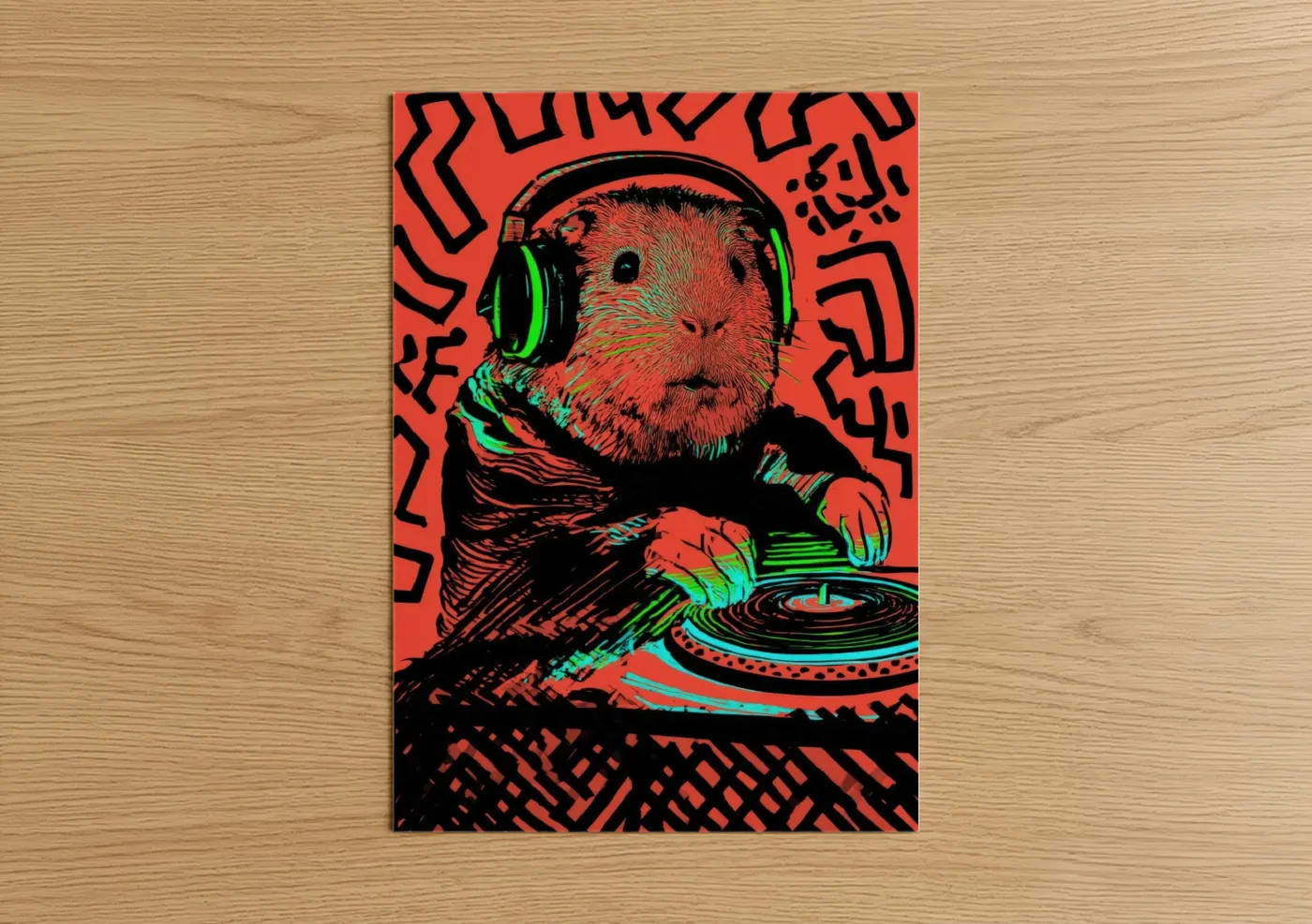 DJ Guinea Pig Pop Art Neon Wall Art