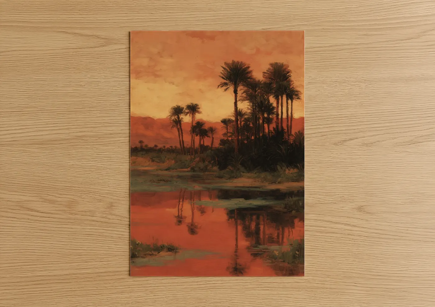 Desert Oasis at Sunset Painting Wall Art