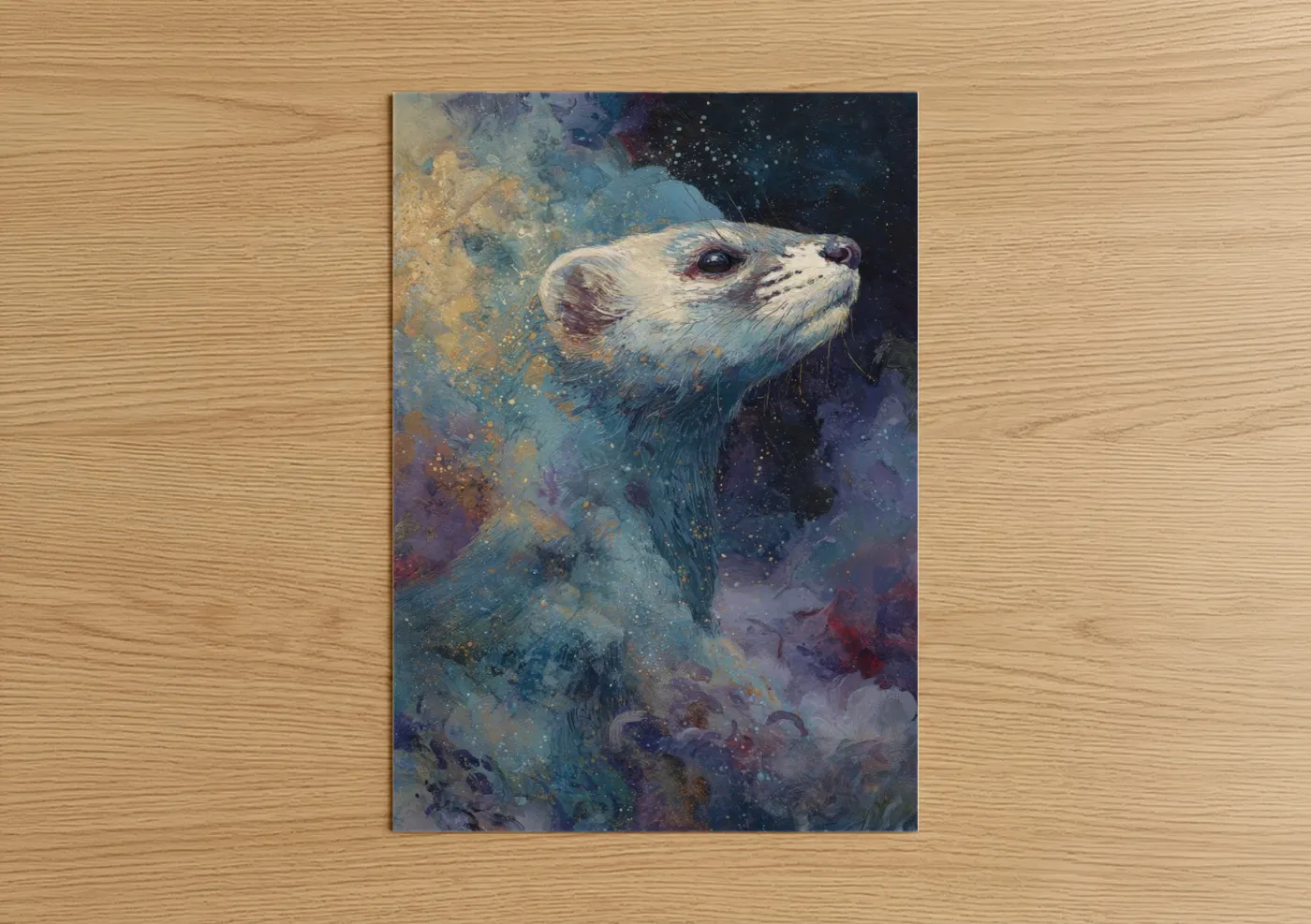 Cosmic Weasel Watercolor Wall Art