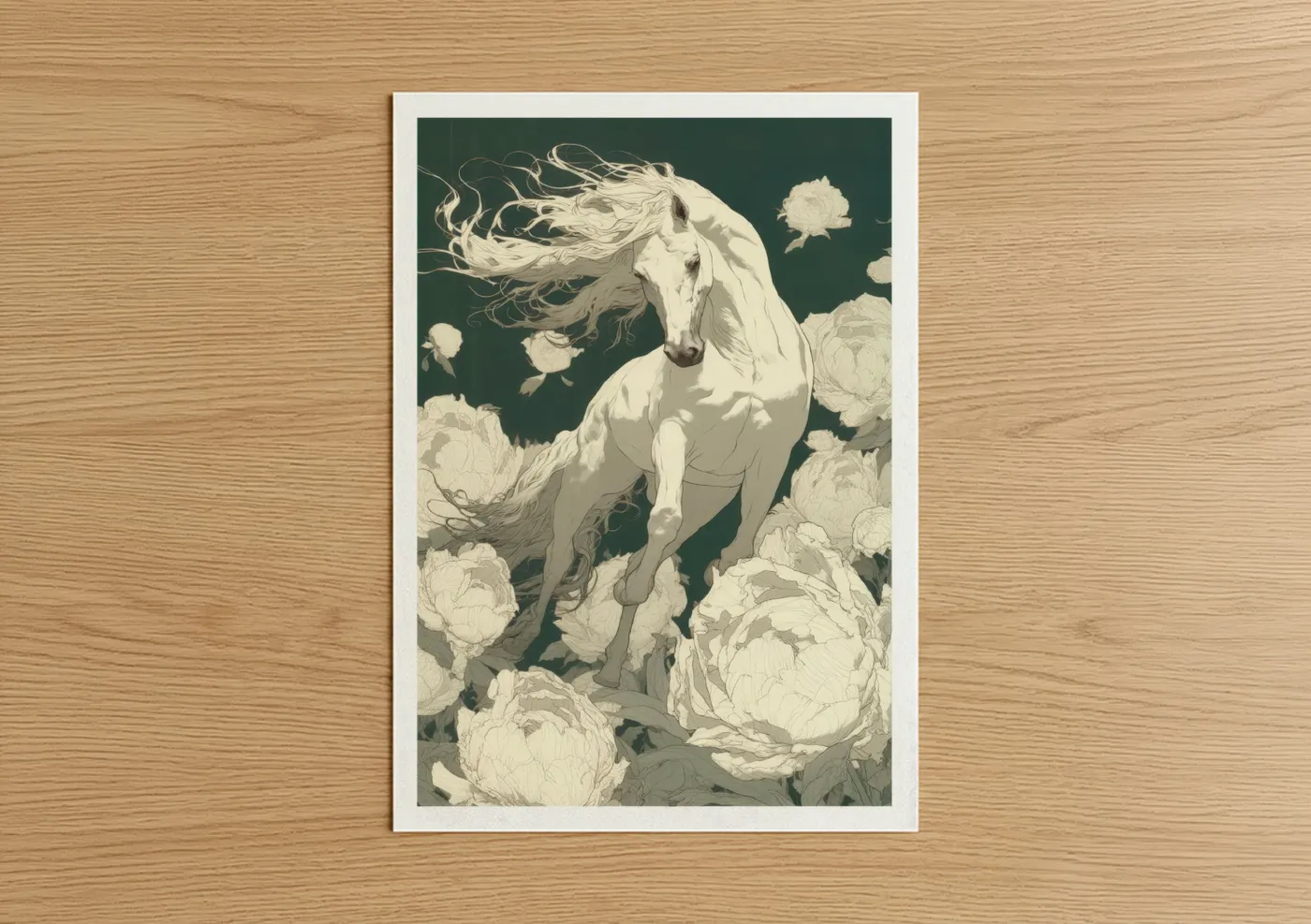 White Andalusian Horse Floral Wall Art