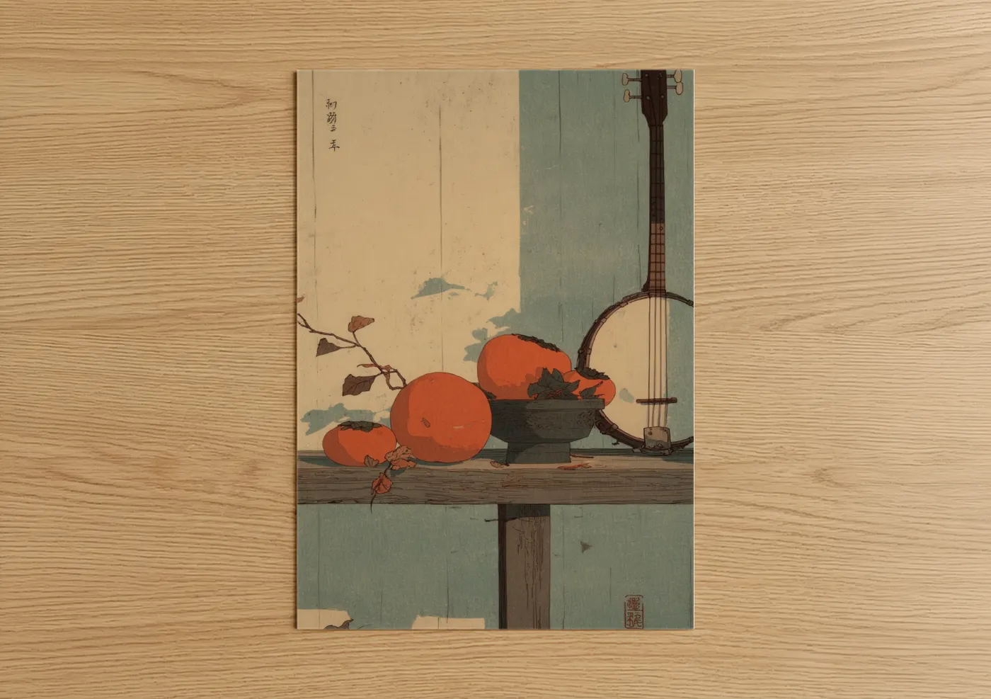 Vintage Banjo Still Life Japanese Wall Art