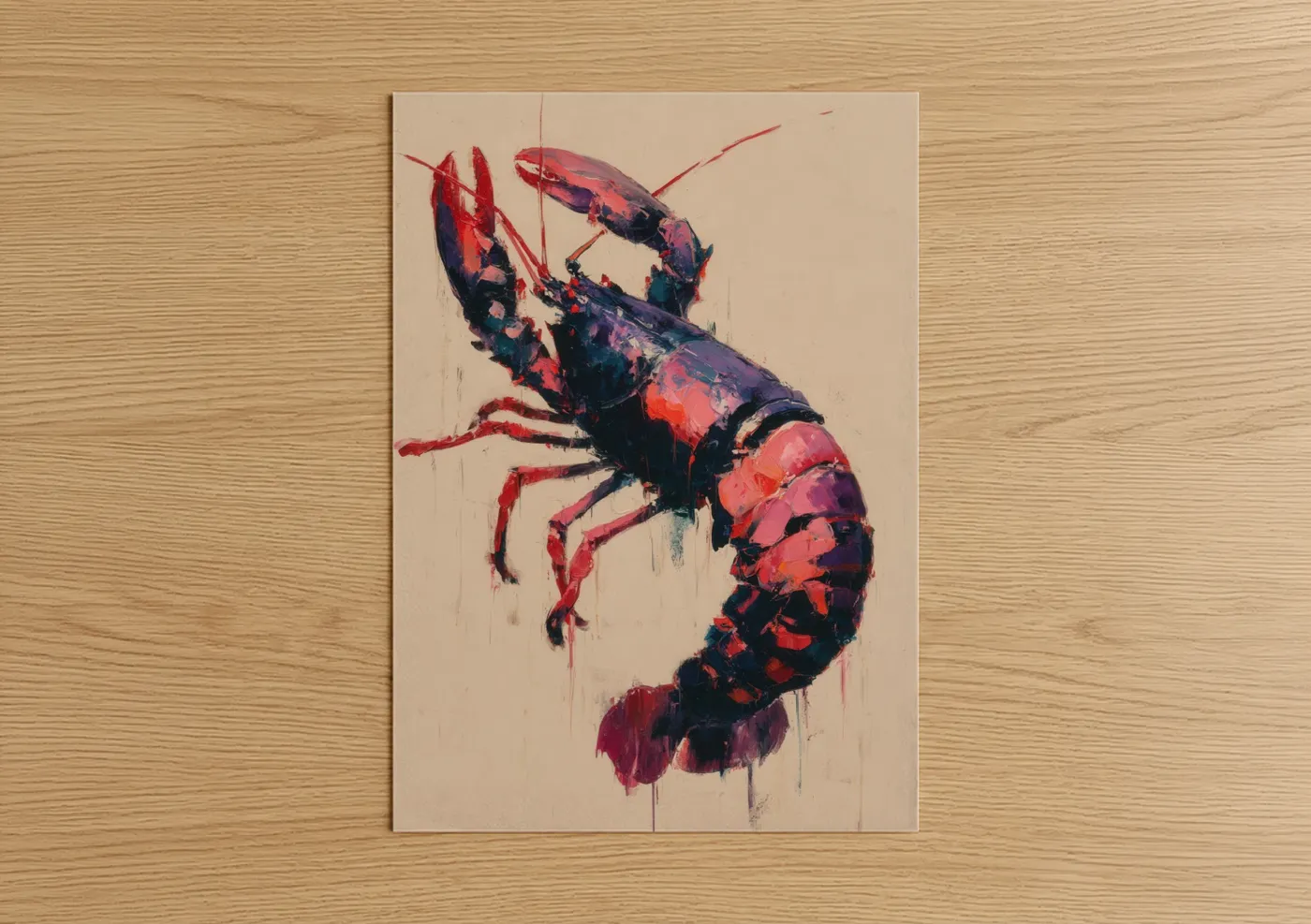 Crimson Lobster Abstract Watercolor Wall Art