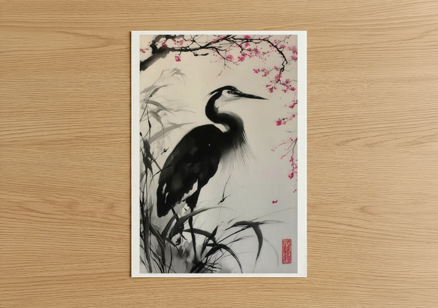 Cherry Blossom Heron Japanese Wall Art