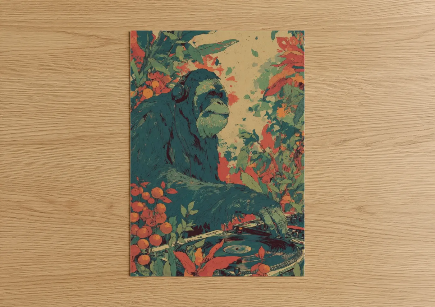 Tropical Orangutan DJ Retro Floral Wall Art