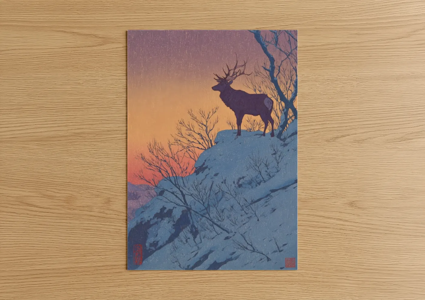 Alpine Reindeer Winter Sunset Silhouette Wall Art