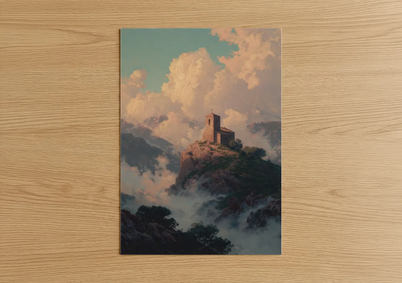 Mountain Chapel Clouds Landscape Wall Art