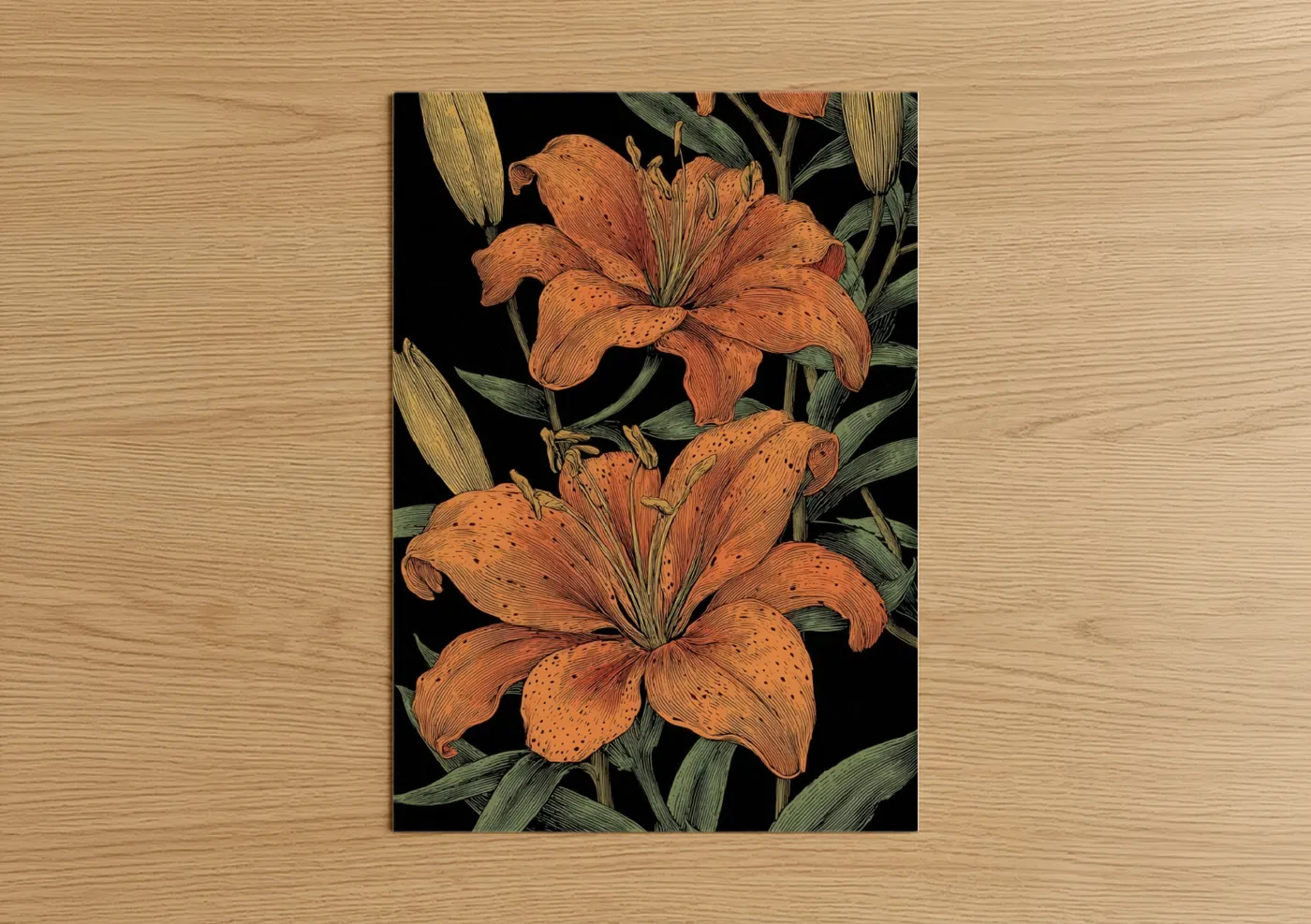 Spotted Tiger Lily Botanical Illustration Wall Art