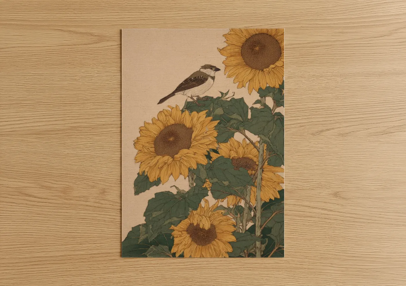 Goldfinch Sunflower Field Botanical Wall Art