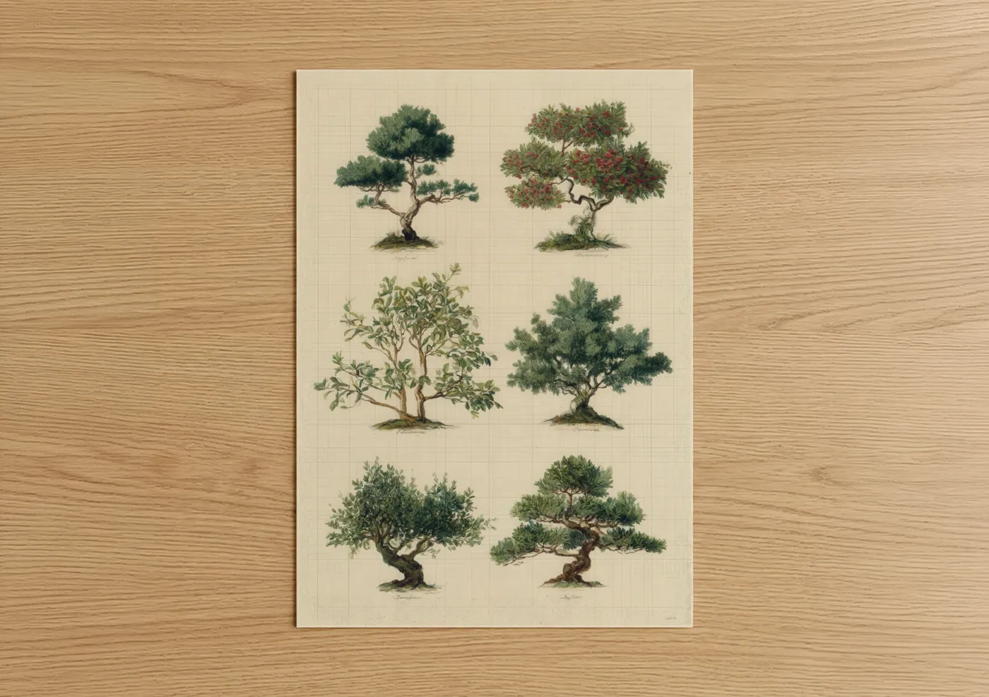 Vintage Bonsai Tree Art Botanical Print Wall Art