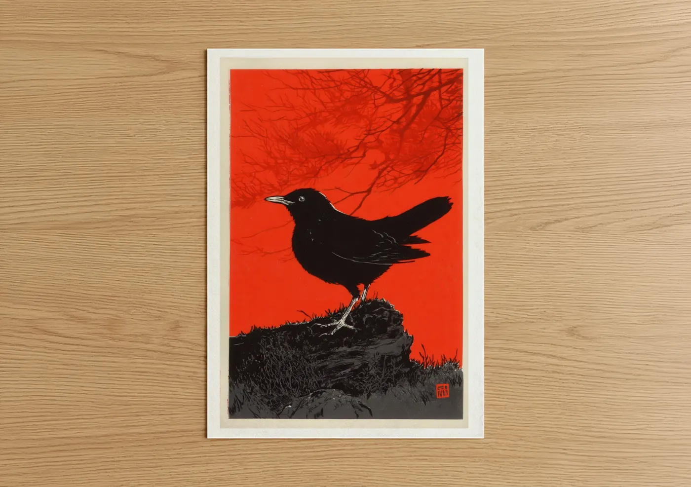 Scarlet Thrush Red Sky Bird Wall Art