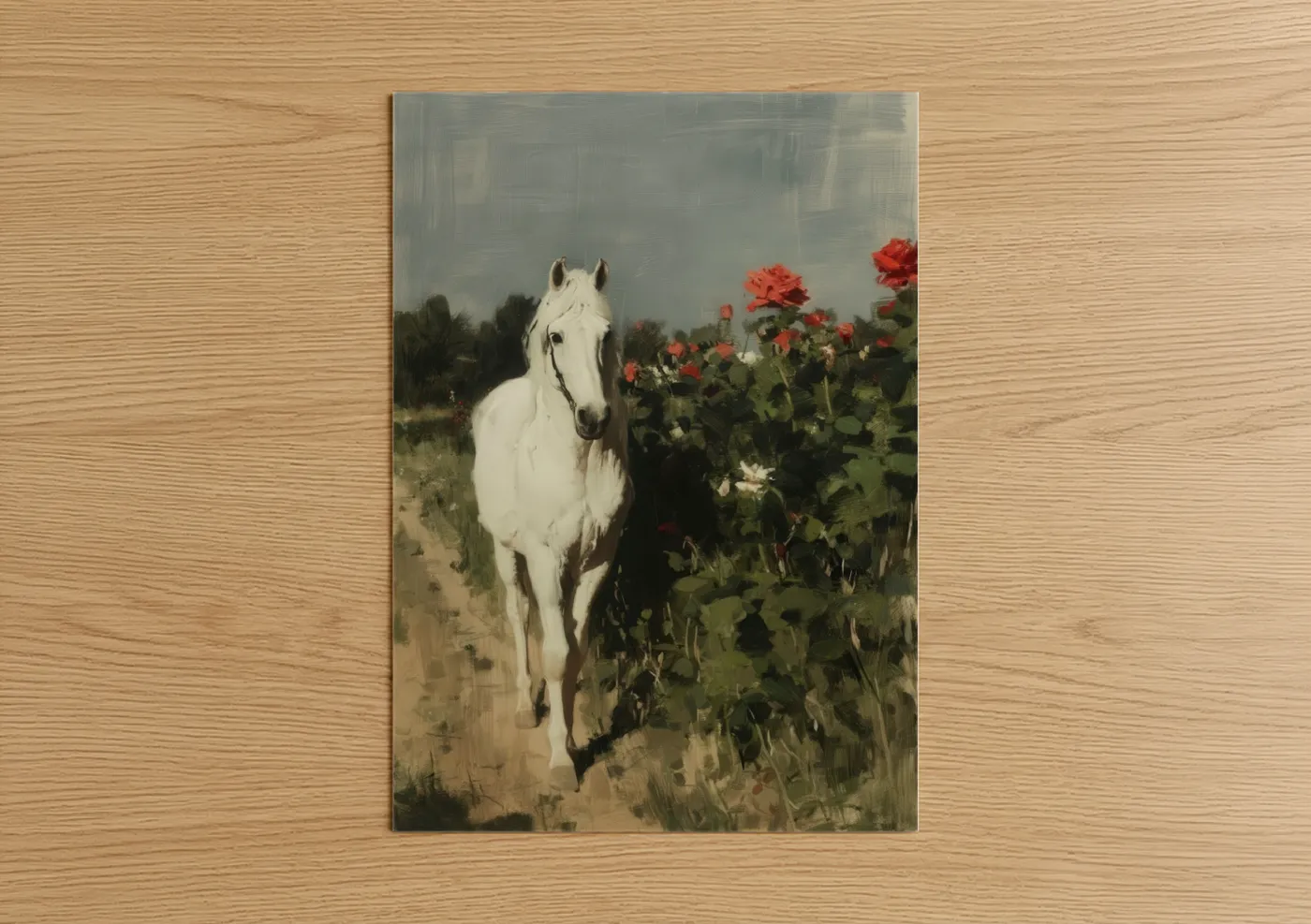 White Andalusian Horse Rose Garden Wall Art