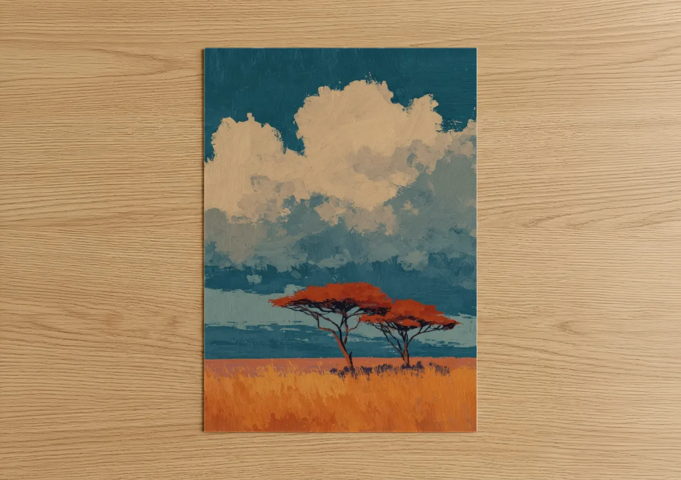 Crimson Savanna Acacia Tree Landscape Wall Art