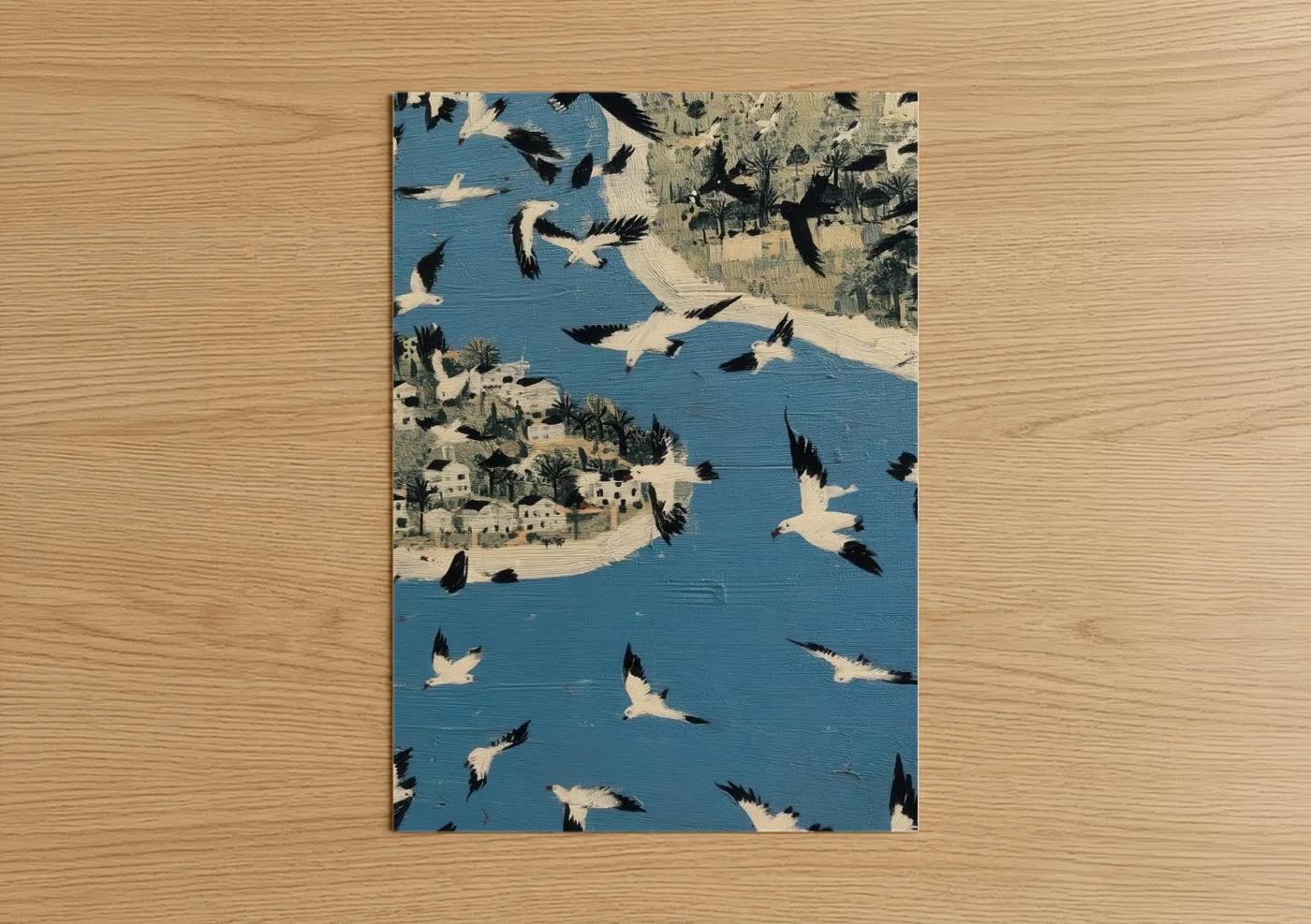 Coastal Seagulls Flying Over Blue Waters Wall Art
