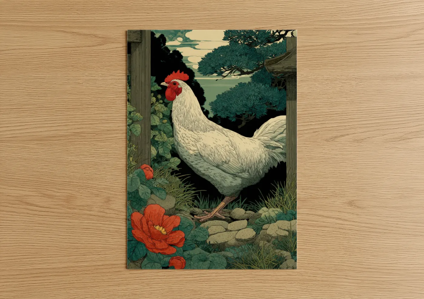 White Rooster Farmyard Garden Wall Art