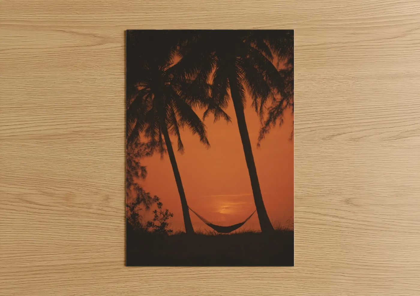 Tropical Sunset Camping Hammock Scene Wall Art