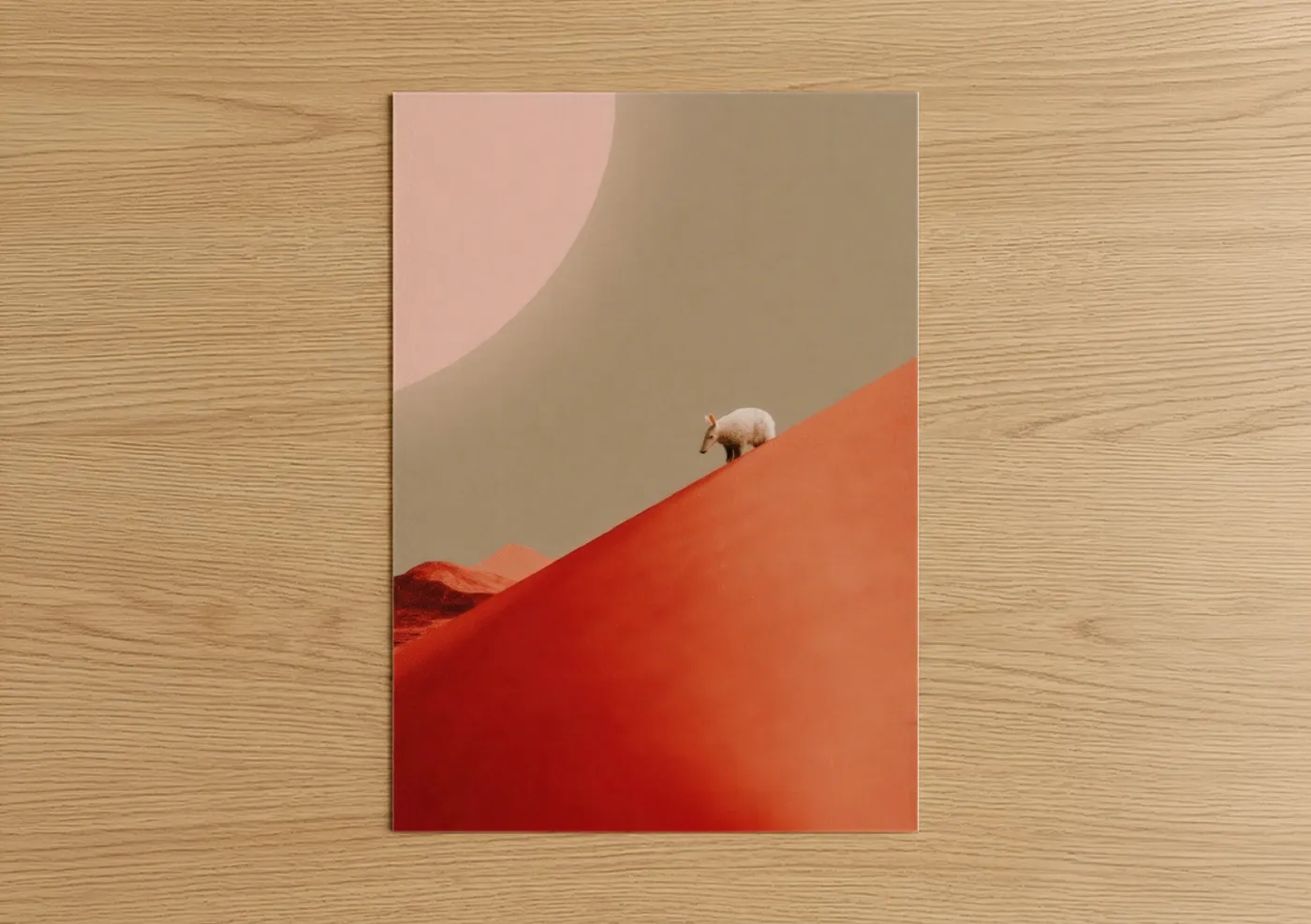 Art print on warm oak wood — pumpkin and peach palette — Solitary Aardvark poster