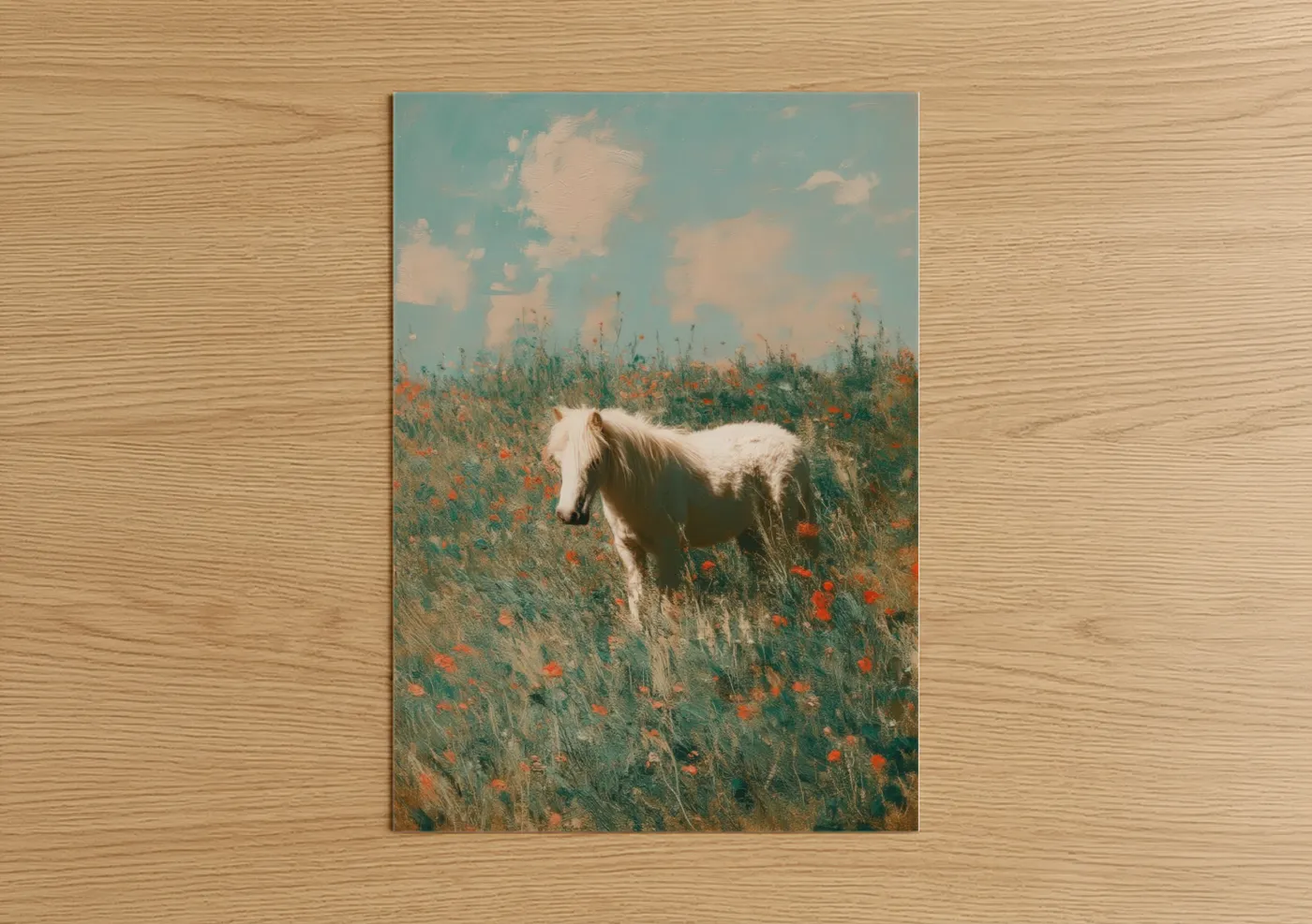 White Miniature Horse Wildflower Meadow Wall Art