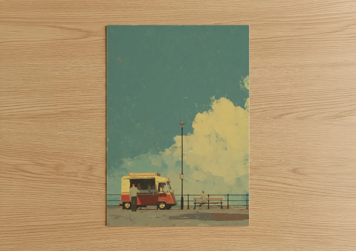 Vintage Food Truck Beach Scene Illustration Wall Art