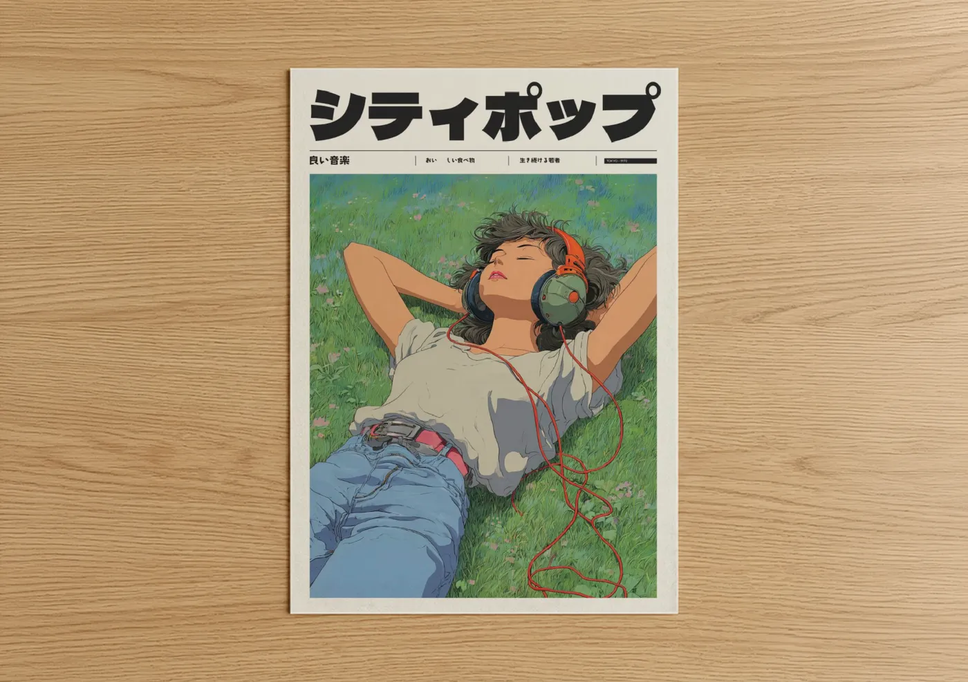 Retro Anime Girl with Headphones Wall Art
