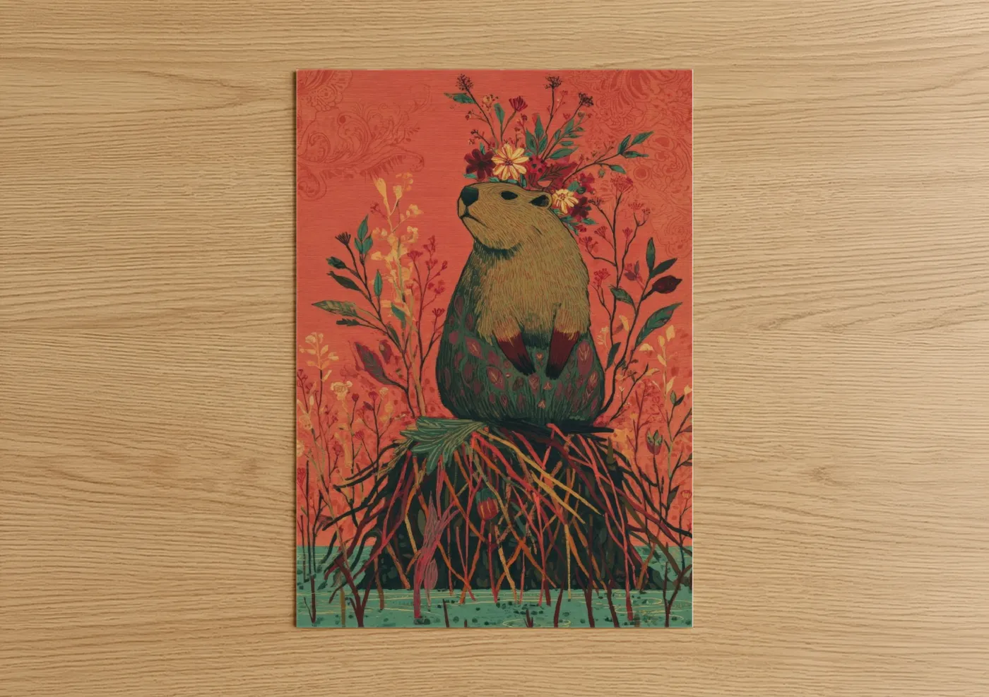Beaver With Roots and Wildflowers Wall Art