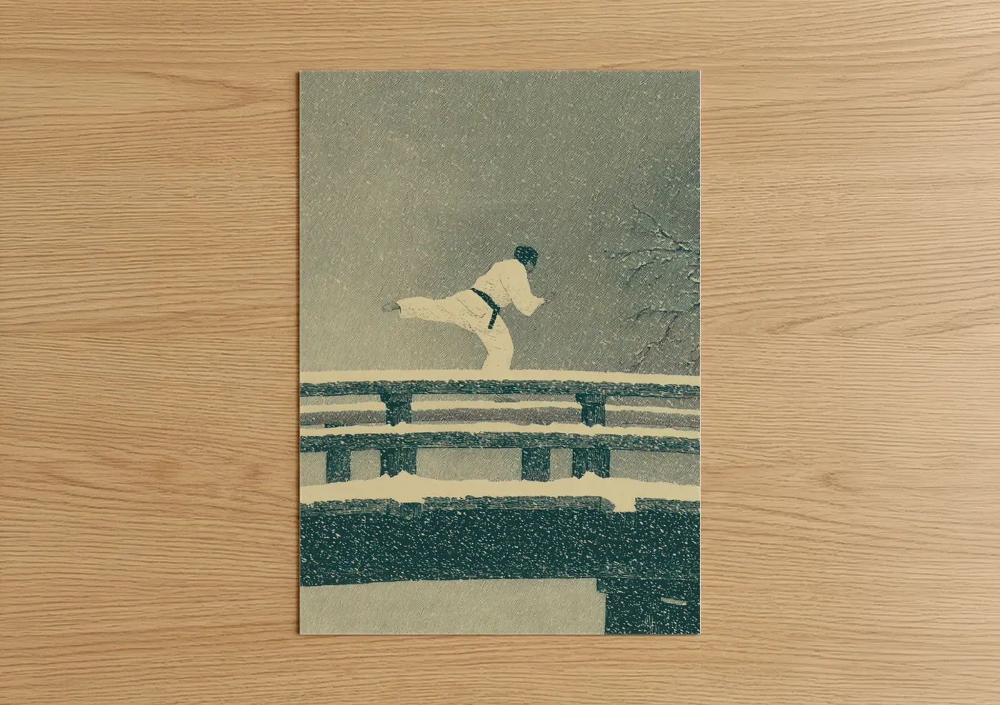 Snowy Karate Kick Winter Sport Wall Art