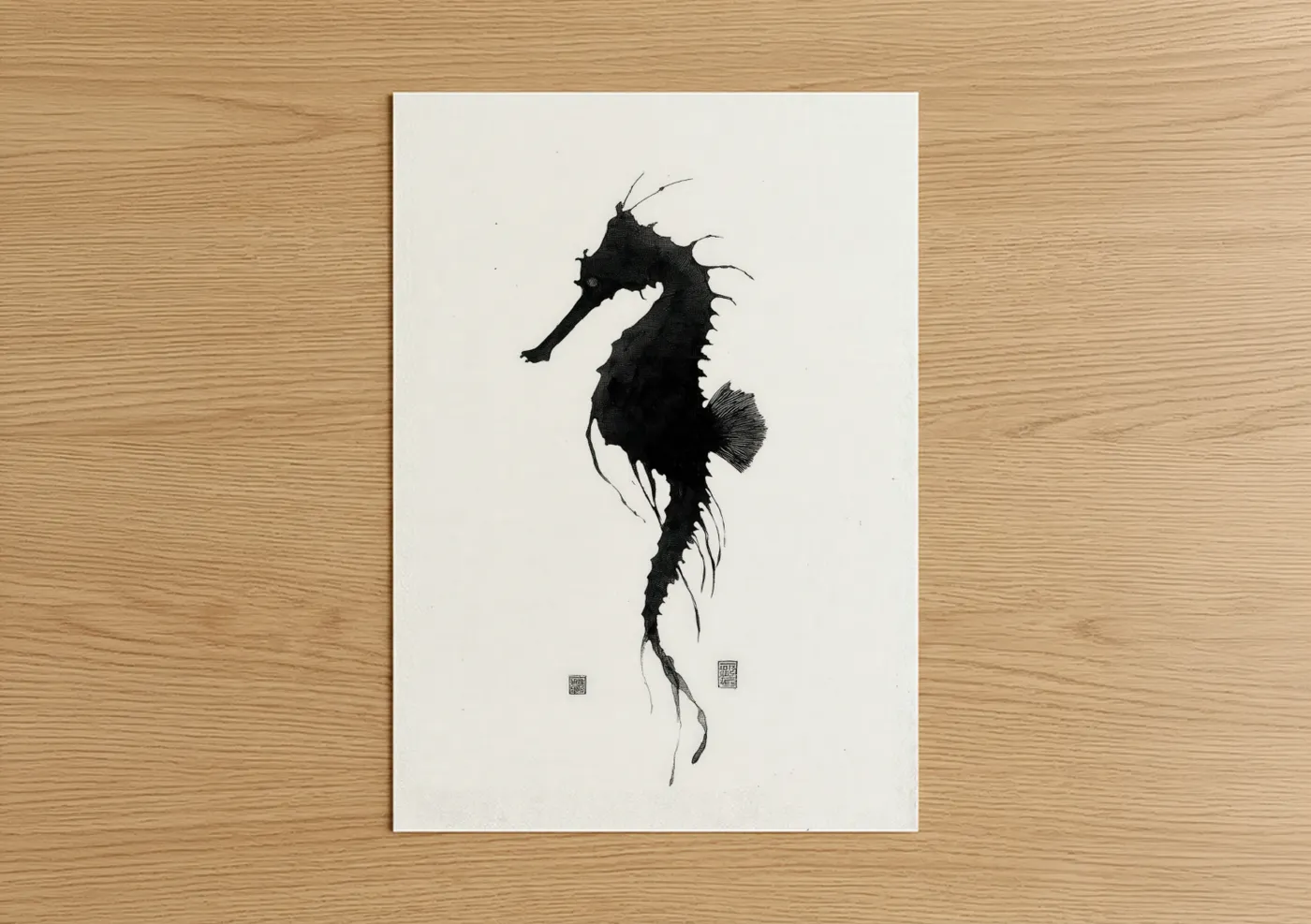 Midnight Seahorse Ink Silhouette Wall Art