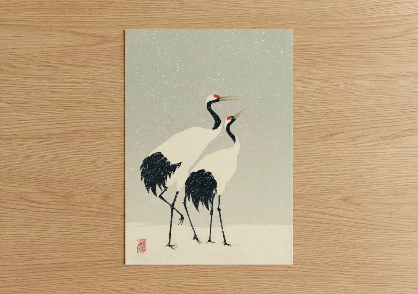Snowy Crane Pair Winter Love Wall Art