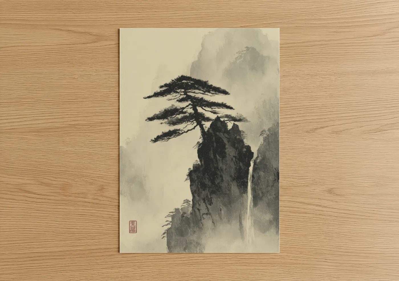 Ancient Cedar Tree Misty Mountain Landscape Wall Art