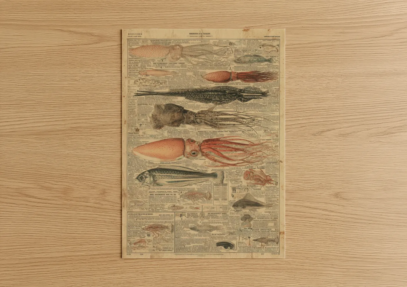 Vintage Squid Scientific Illustration Wall Art