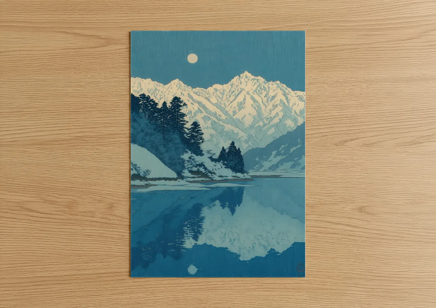 Snowy Mountain Lake Winter Reflection Wall Art