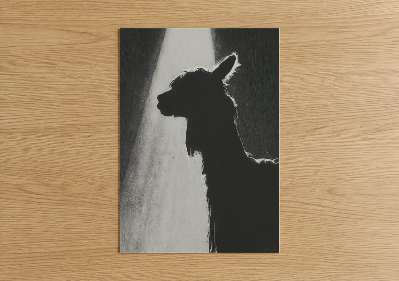 Contemplative Alpaca Silhouette Portrait Wall Art