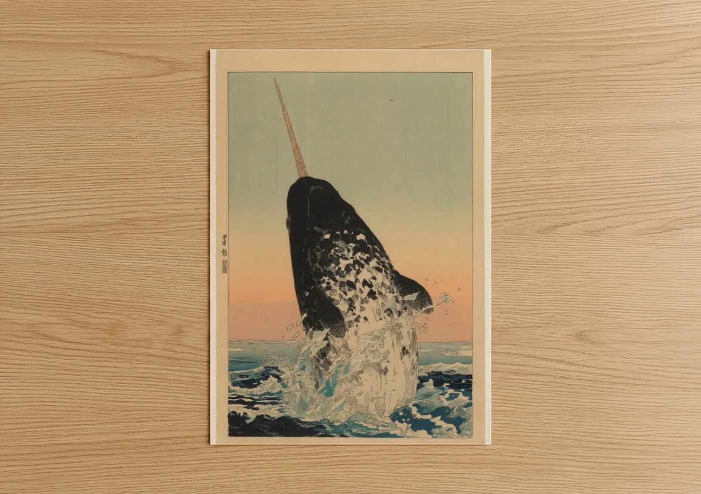 Arctic Narwhal Leaping Ocean Waves Wall Art