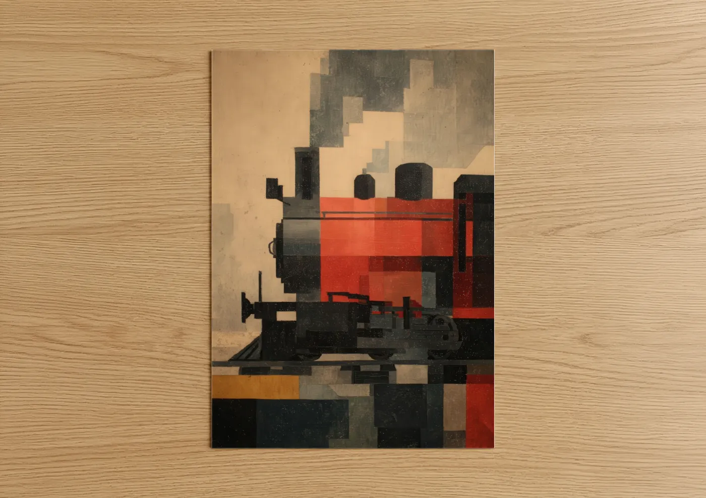 Industrial Red Train Art Deco Cityscape Wall Art