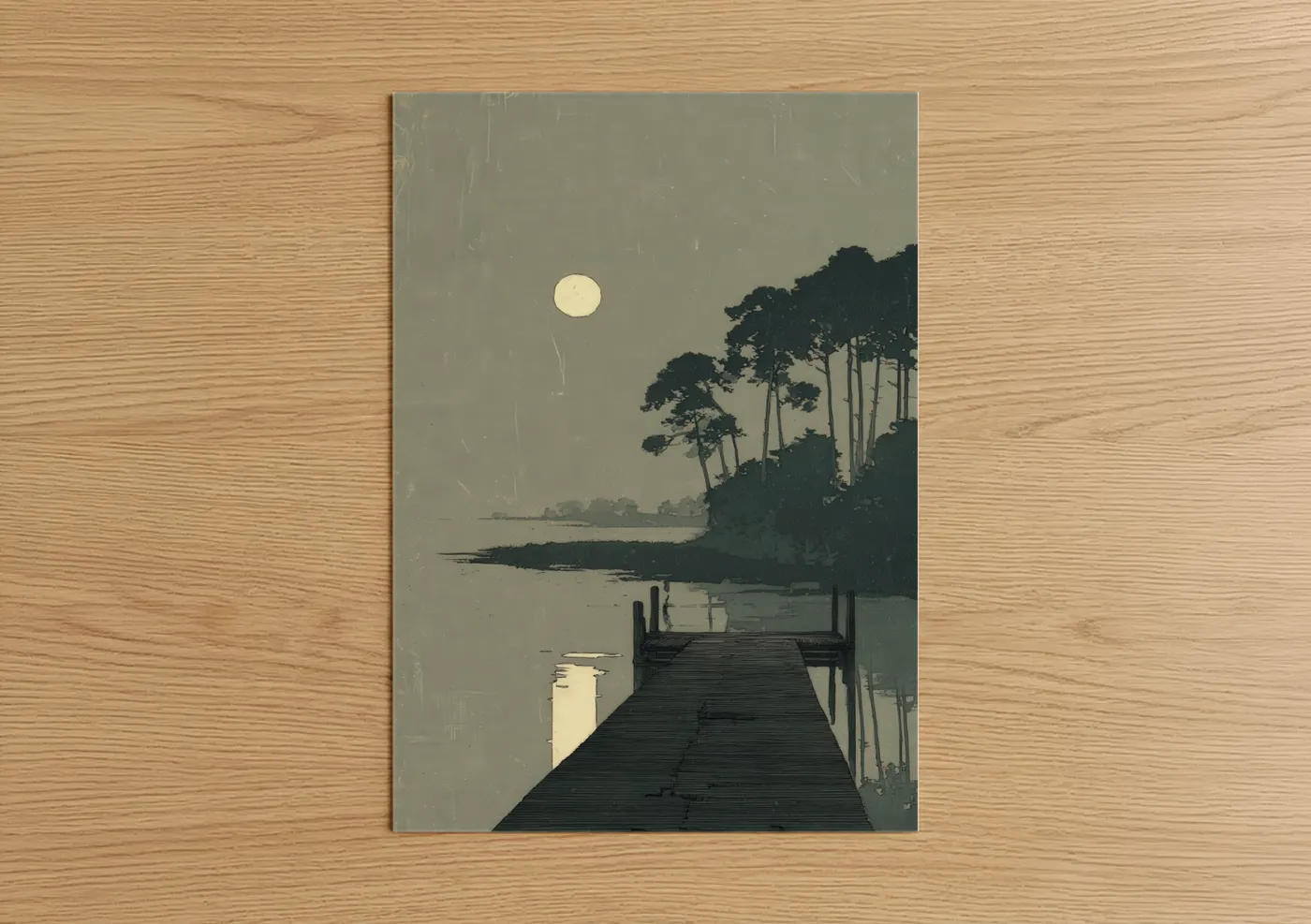 Moonlit Dock Wooden Pier Night Wall Art