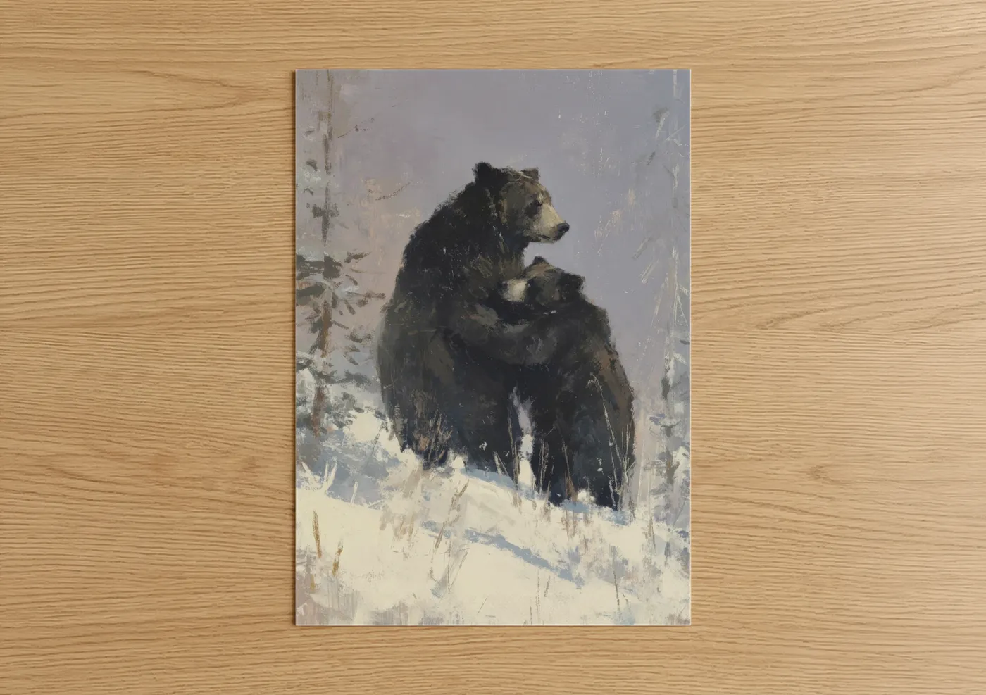 Grizzly Bear Winter Snow Landscape Wall Art
