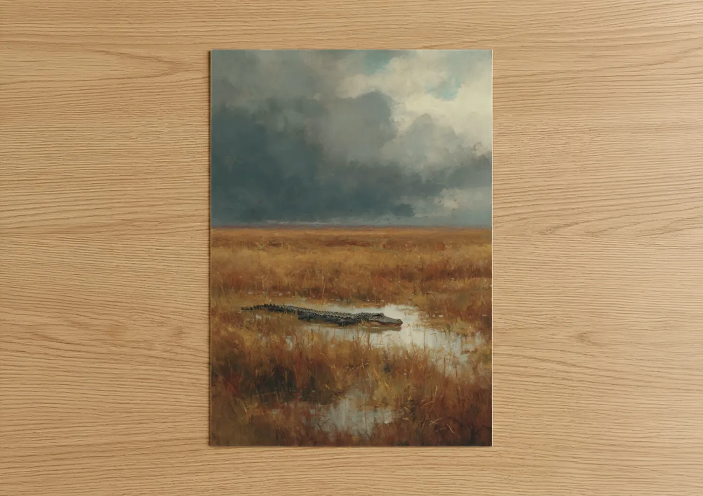 Alligator in Stormy Marsh Landscape Wall Art
