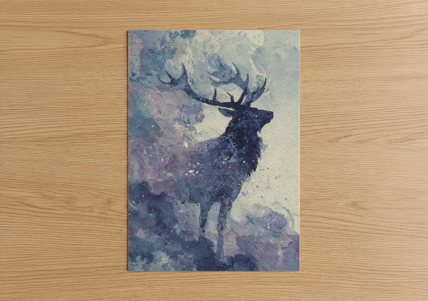 Cosmic Elk Watercolor Art Print Wall Art