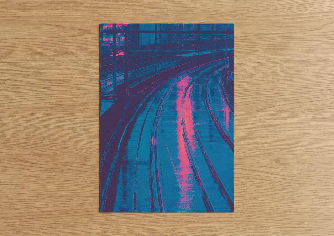 Neon Train Tracks Industrial Modern Wall Art