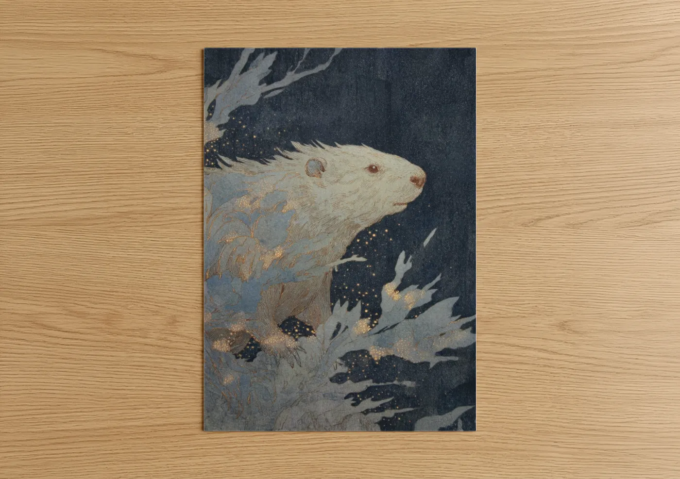 Mystical Beaver Gold Starlight Wall Art
