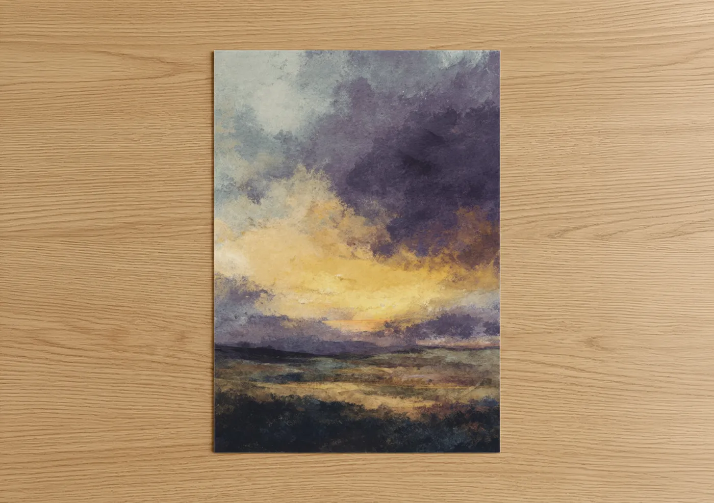 Golden Sunset Drama Watercolor Sky Wall Art