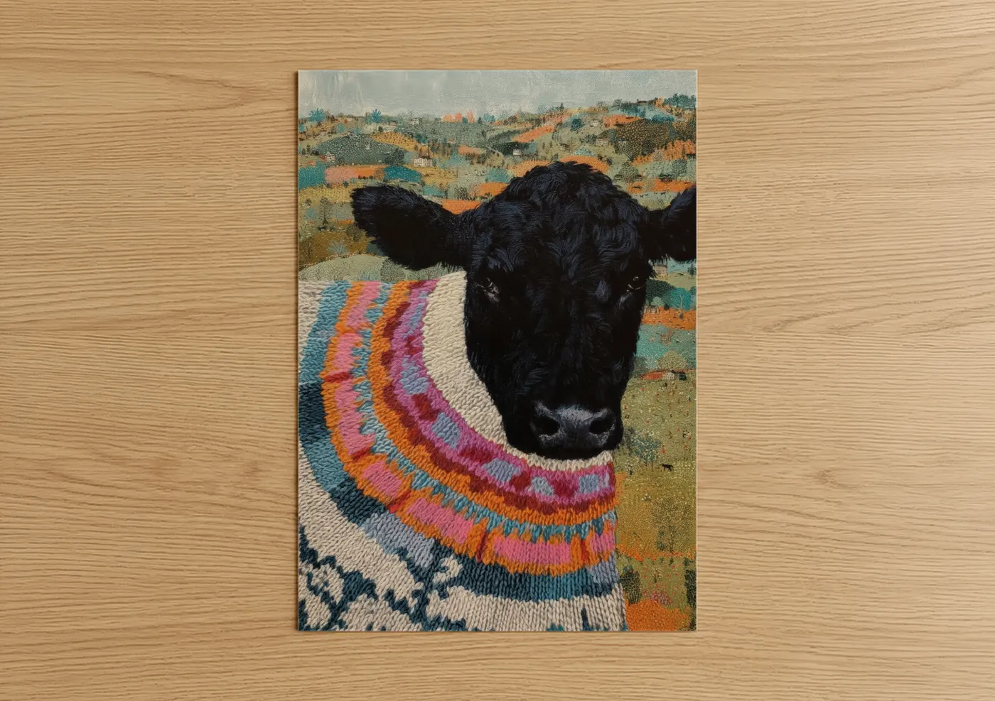 Black Angus Cow in Colorful Sweater Wall Art