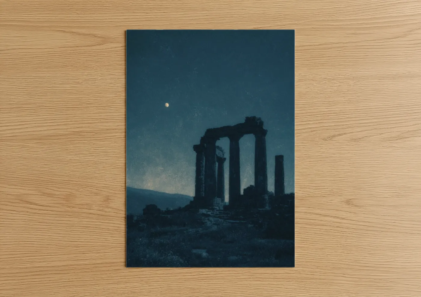 Ancient Columns Moonlit Night Sky Wall Art
