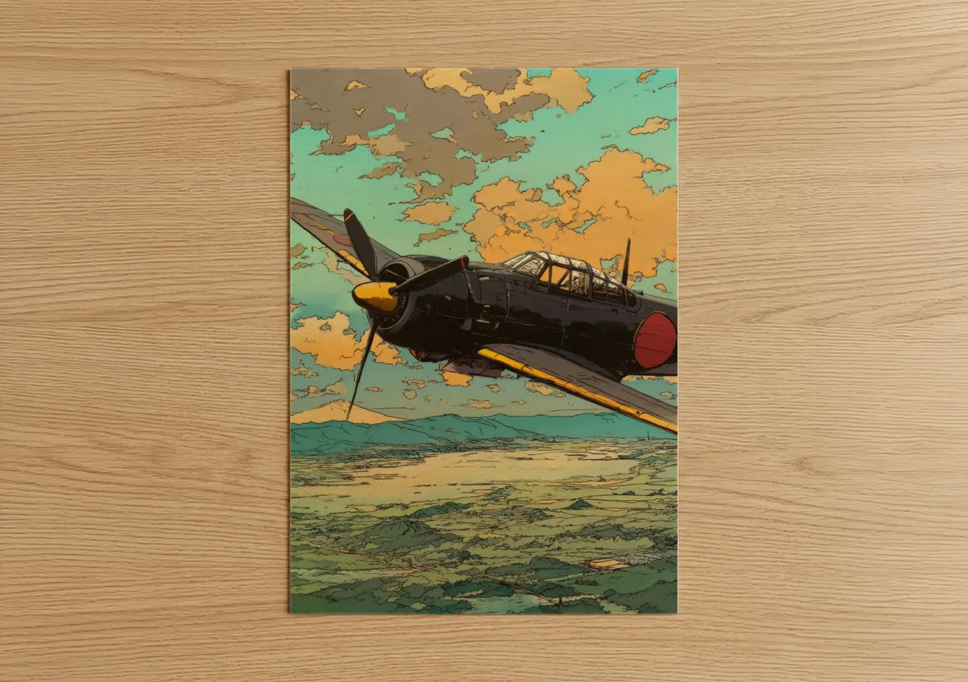 Vintage Military Airplane Golden Hour Wall Art
